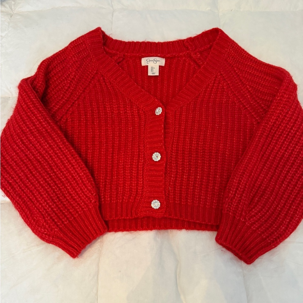 Red Cozy Knit Cardigan Sweater from Jessica Simpson